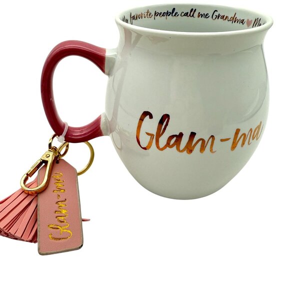 Prima Design Glam-ma Mug w/ Tassel Keychain Tag Pink Handle Grandma Quote - Picture 2 of 10